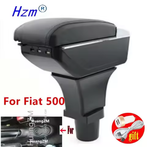 For Fiat 500 Armrest Box Central Store Content Storage Box with Cup Holder Ashtray USB Interface