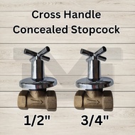 Cross Handle Concealed Stopcock Stop Cock Shower Valve  (1/2" & 3/4")