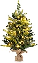 Goplus 2ft Pre-Lit Tabletop Christmas Tree, Small Artificial Fir Tree with 35 Warm White LED Lights,