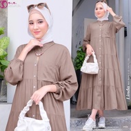 Linda Midi Dress Full Kancing Bahan Rayon Twill Premium Dres Long Tunik Model Rampel Susun Polos Pakaian Wanita Muslim Busui Pesta Kondangan Terbaru Kekinian Terlaris Gaun Casual Style Korea Elegan Mewah Warna Hitam Teracotta Sage Green Lemon Grey Milo