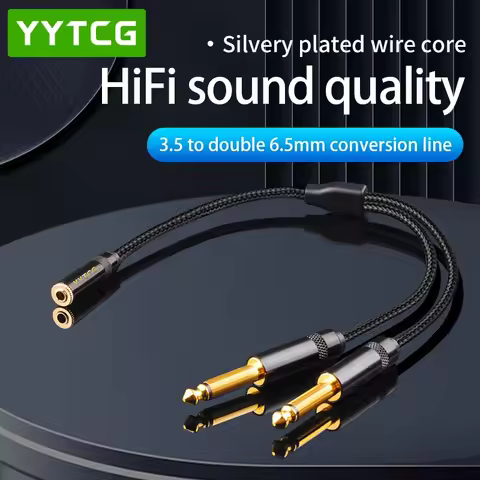 YYTCG 3.5mm To 6.5mm Audio Splitter Cable 3.5mm Female to Dual 6.35mm Male Mic Audio Y Splitter Cabl