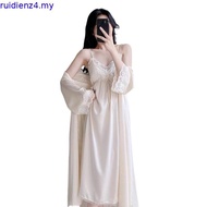 HT818 sexy long lady's nightgown and robe Set with PADDING, beautiful and luxurious silk bow pajamas