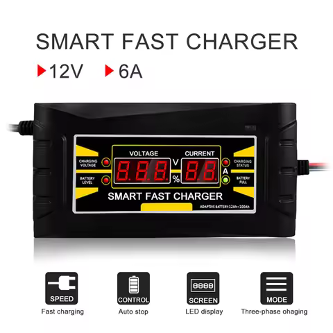 Portable Intelligent 12V 6A Car Battery Charger AGM GEL Lead Acid Battery Charging 12 Volt Fully Aut