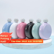 【MurahGila】5 Oz Hip Flask Stainless Steel Round Rhinestone Cap Whiskey Flask Wine Bottle
