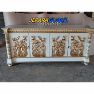 Bufet Meja TV taman white gold ( nakas Jati,meja tv ukir,meja jati new