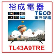 【裕成電器‧鳳山實體店】TECO 東元 43吋 液晶顯示器 無視訊盒 TL43A9TRE 另售 KM-75X80L
