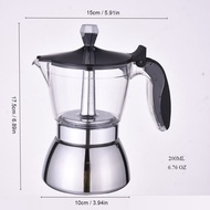 200ML/300ML Portable Transparent Visible Mocha Pot Household Brewing Coffee Pot Stainless Steel Espr