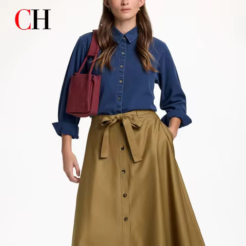 CH Embroidered Denim Long Sleeve Shirt Women Point Collar Regular Fit American Style Comfortable Cas