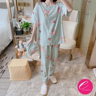 ENWEN women Round Neck Short Sleeves Tshirt and Pajama Terno Set, Pyjamas pambahay terno for women pajamas for women, green Cherry Mouse Design Korean , sleepwear for woman, night wear, home wear