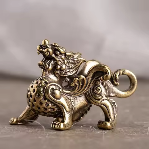 Antique Copper Chinese Mythical Beast Pixiu Miniature Figurines Ornaments Brass Lucky Animal Kirin D