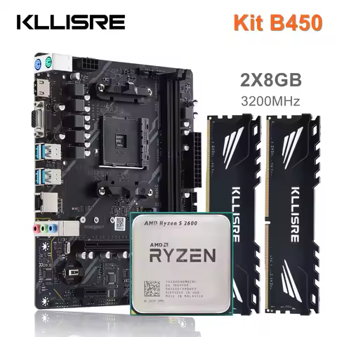 Kllisre B450 Kit amd ryzen With 5 R5 2600 cpu DDR4 16GB (2x8GB) 3200MHz memory B450M AM4 motherboard