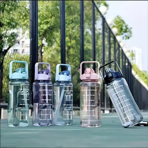 2L BPA-Free Water Bottle] 1pc PPSU Water Bottle with Time Marker, Straw & Handle - Large Capacity, B