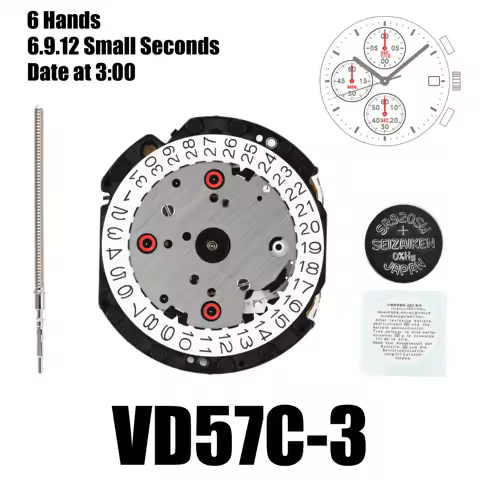 VD57 Movement Japanese TMI VD57C Movement 6 hands Date at 3 Chrono (1/10 sec, sec, 60 min)6,9,12 Sma
