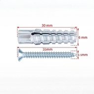 Isi 100set Angkur Baut Tembok Sekrup 6x30mm Angkur Baut Tembok Wall Anchor Tembok Sekrup Dinding Tem