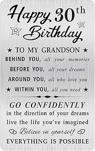 MOQIYXL Grandson 30th Birthday Card, Happy 30 Birthday Grandson Gifts Ideas, Small Engraved Wallet C