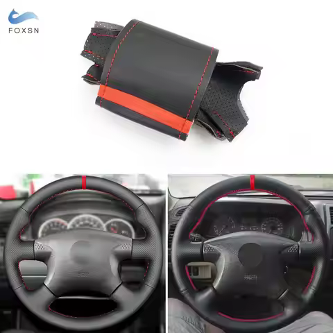 Leather Red Line&Strip Steering Wheel Cover Trim For Nissan Almera (N16) X-Trail (T30) Primera (P12)