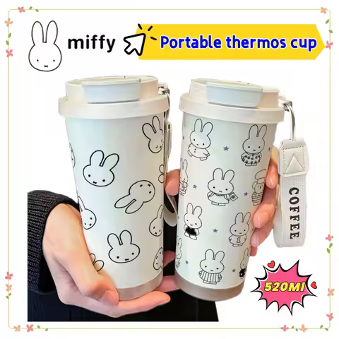 New Miffy Simple Cartoon Cute Stainless Steel Straw Thermos High Color Value Creative Large Capacity