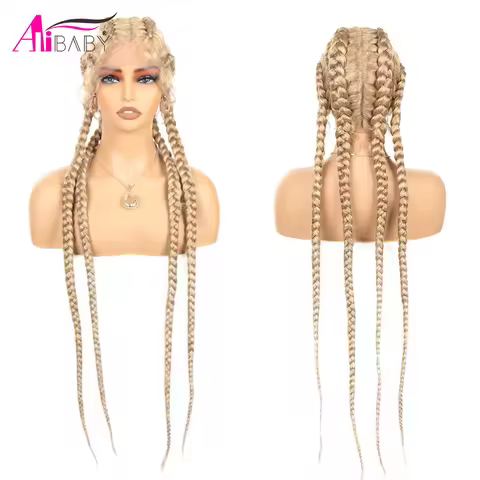 Alibaby Lace Front Dutch Box Braid Wig With Baby Hair for Women Synthetic Long Lace Front Blonde Bra