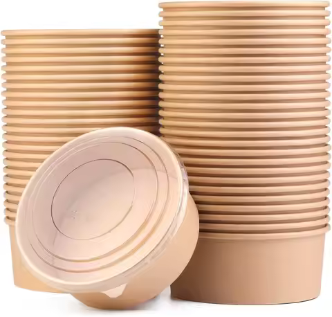 15pcs Kraft Paper Bowls Cups Fruit Salad Bowl Kraft Containers Salad Food Prep Kraft Box Cream Ice S