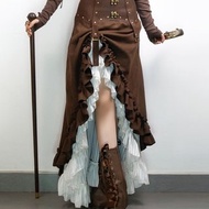 蒸汽朋克 steampunk 維多利亞風 白雪紡 多層復古高腰 長半裙