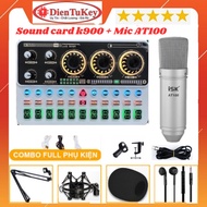 Mic Livestream | Micro thu âm Sound Card K900 & Mic ISK AT100 Hát Livestream Điện Thoại Chuyên Nghiệ