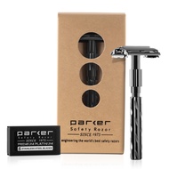 Parker 22R Gunmetal Finish Butterfly Open Double Edge Safet Razor for Men, 5 Parker Premium Platinum