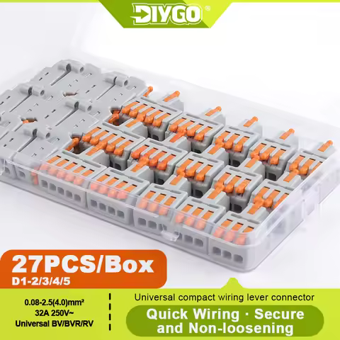 DIY GO 27PCS Lever Wire Quick Connectors Compact Splicing Terminals Wire Connectors Kit 2/3/4/5 Circ