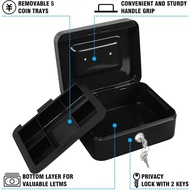 Money Handling Security Box Cash Box, Locking Cash Box with Removable Coin Tray,Metal Money Box for 