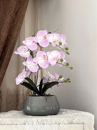 仿真花蝴蝶蘭仿真蘭花盆栽新款假花套裝客廳電視櫃中式陶瓷盆擺件