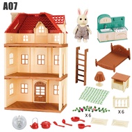 คริสต์มาส Forest Family Villa Reindeer กระต่ายสัตว์รถโรงเรียนจําลองตุ๊กตา Playset Play House ของเล่น