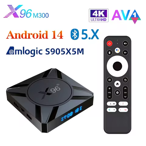 X96 M300 Android 14 TV Box Amlogic S905X5M 4GB RAM 64GB ROM Support 8K AV1 Dual WiFi BT5.X 1000M LAN
