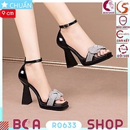 Giày cao gót nữ hở mũi 9 phân RO633 quai cổ chân, quai ngang lấp lánh với những hạt đá siêu xinh, đi