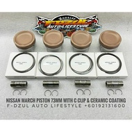 Nissan March 73MM Piston (4pcs) With Ceramic Coating C Clip & New Piston Rings