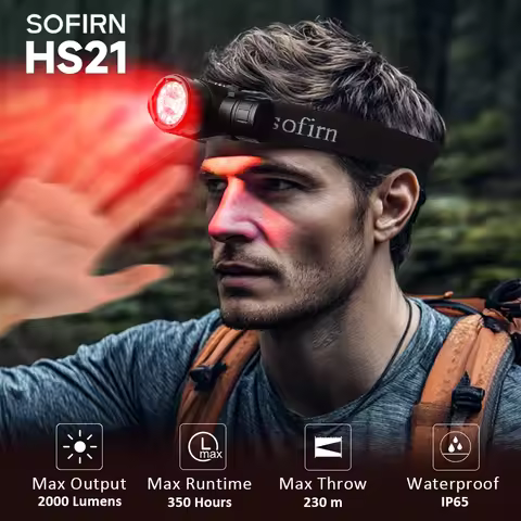 New Sofirn HS21 SFT40 2000lm EDC Red Headlight 18650 USB C Flashlight 6000K Powerful with infrared s