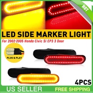For 02-05 Honda Civic Si EP3 3DR Smoked Front + Rear LED Side Marker Lights 4PCS