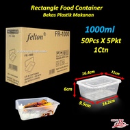 FR1000 Rectangular Disposable Plastic Food Container BEKAS PLASTIK MAKANAN Segi Empat 1000ml (50Set 
