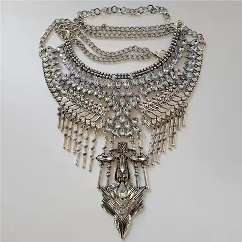 Indian Ethnic Vintage Statement Choker Necklace Women Boho Retro Silver Plated Large Collar Maxi Nec
