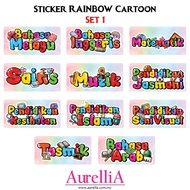 WATERPROOF Sticker Subjek RAINBOW Cartoon 54pcs Label Subjek Sekolah Rendah