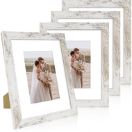8x10 Picture Frame Set of 4, Made of Real Glass and Distressed White Wooden Frame, 8 by 10 Photo for