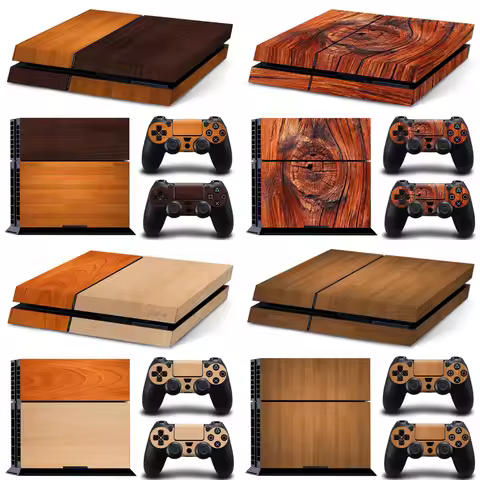 For PS4 Console and 2 Controllers Skin Sticker PS4 Wood Grain Protective Vinyl Wrap Cover Full Set