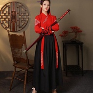 LYNDON Chinese Hanfu Dress, Hanfu Ethnic Style Chinese Traditional Dress, Retro Chinese Vintage A-line Shape Ins Hanfu Skirt Ladies/Girl