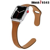 [HOT JUXXKWIHGWH 514] Slim สำหรับ Apple Watch Series 7 45มม. 41มม. 44มม. 40มม. Correa Iwatch 42มม. 38มม. สร้อยข้อมือหนังเข็มขัด Apple Watch 6 5 4 3 Band