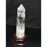 < Jinghua > Crystal White Blue Needle Angel Feather With Customized Wooden Seat 01S29-G