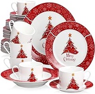 Home Office 30-Piece Christmas Pattern Porcelain Dinnerware Set with 6*Cup Saucer Dessert Plate Soup Plate Dinner Plate Set Gift