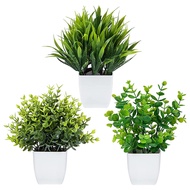 3 Pack Fake Plants in Pots Artificial Eucalyptus Plant Mini Potted Faux Plants Indoor Small Plastic Wheat Grass Shrubs