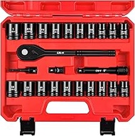 WETT 24 Piece 1/2" Drive Impact Socket Set, Shallow Socket Wrench Set, SAE/Metric (7/16"-1", 13mm-24