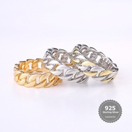S925 Silver Bi-Color Chain Ring Punk Jewelry