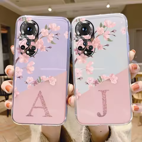 Cute Letter Case For Honor 50 90 400 Lite Pro Coque Huawei P20 P30 Pro Cover Soft Flower Alphabet Tr