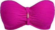 Womens Beach Waves Underwire Bandeau Bikini Top, Bright Fuchsia, 34F