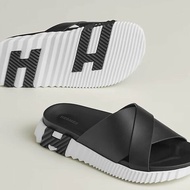 誠可議 現貨商品 二手商品 專櫃正貨 HERMES 經典男版黑色拖鞋 尺寸44.5公分-45公分可穿
